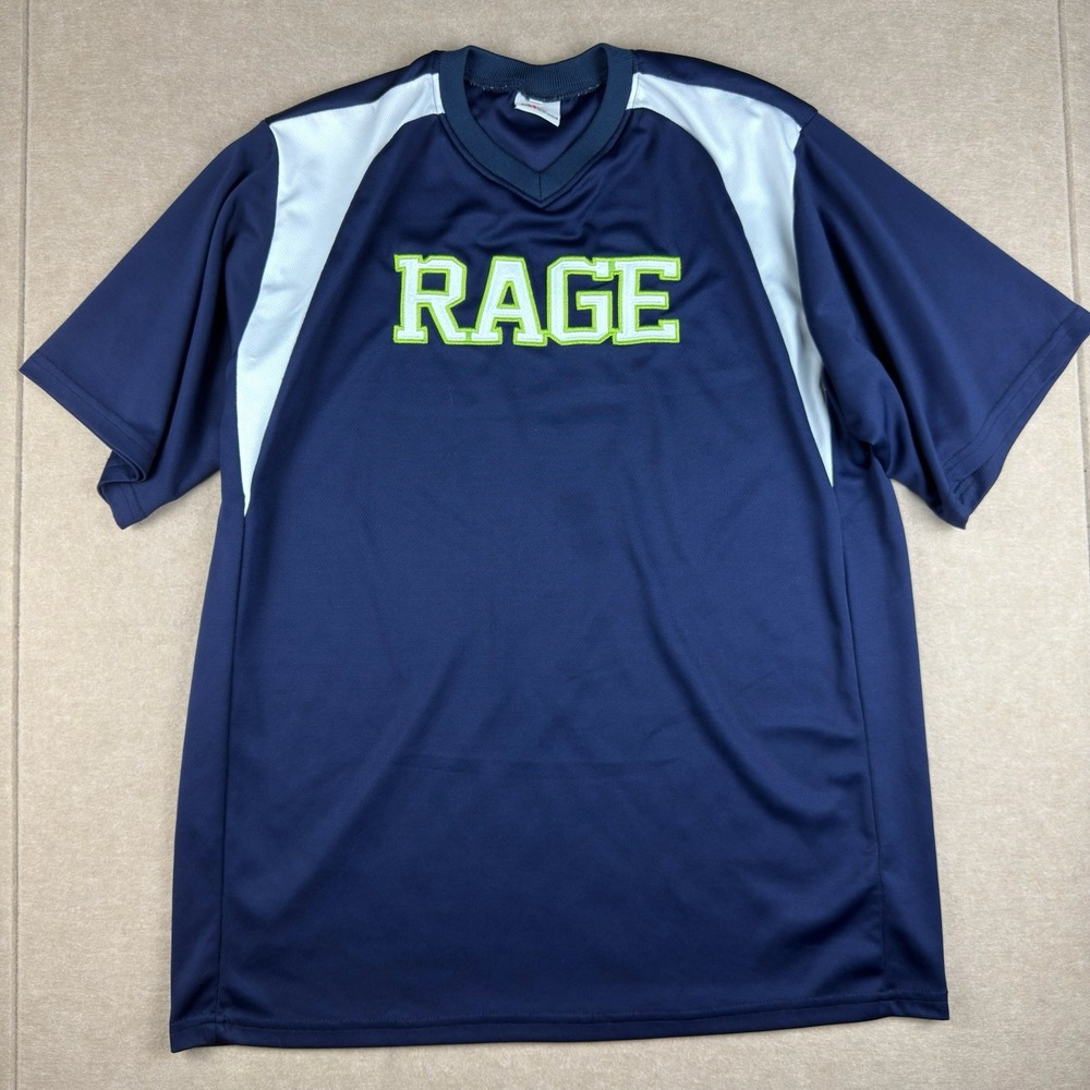 Healy Rage Jersey Men L Navy White Y2K Style Mesh V-Neck Athletic Team Shirt‎